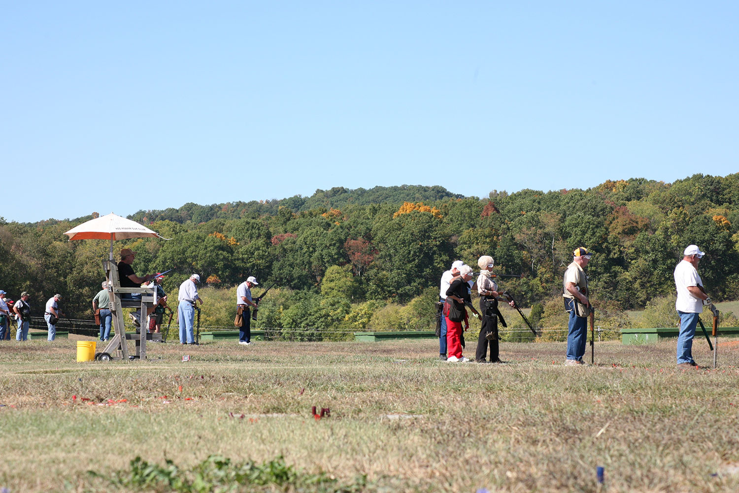 Shooters spread across the trap fields