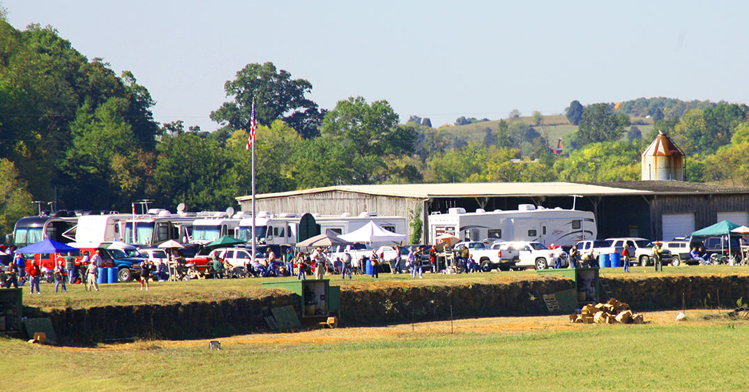 Shooters, RVs and the pavilion on a busy shoot day at Hog Heaven Gun Club
